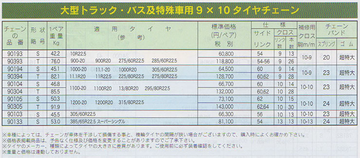 金属製タイヤチェーン 9 10 サイズ 大型トラック バス 中型トラック バス用 タイヤチェーン